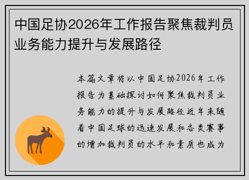 中国足协2026年工作报告聚焦裁判员业务能力提升与发展路径